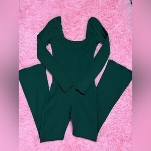 Forest Green Ribbed Flare Jumpsuit